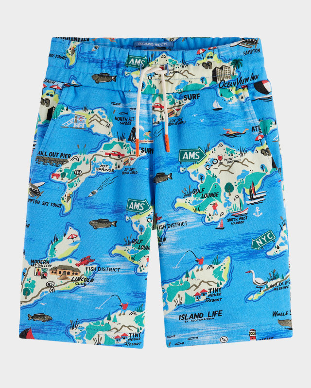 Boy's Map-Print Bermuda Shorts, Size 4-12